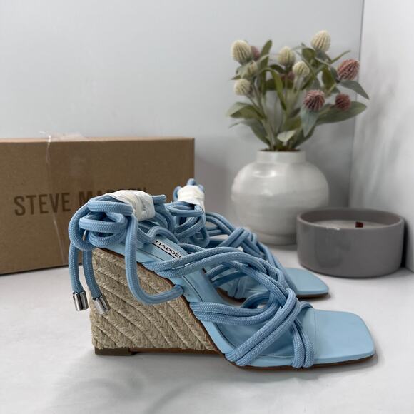 Steve Madden Idolized Strappy Ankle Tie Wedge Heel Blue Women 6.5M NWB - Picture 5 of 12